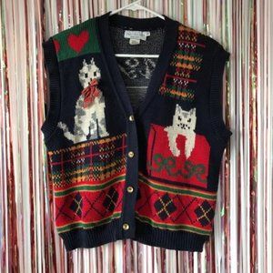 Vintage 90s Men’s Sweater Loft Cats Sweater Vest